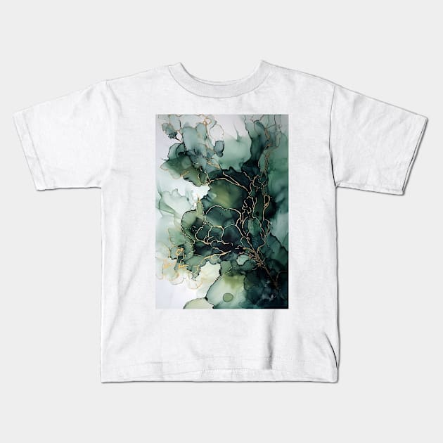 Olive Opulence - Abstract Alcohol Ink Art Kids T-Shirt by inkvestor